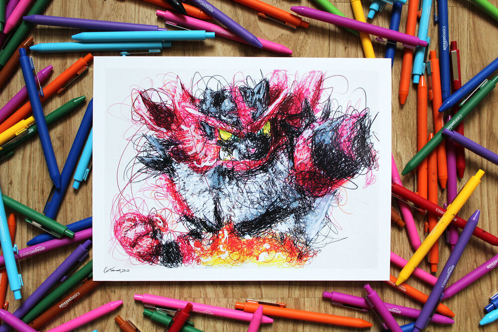 Incineroar Ballpoint Pen Scribble Art Print-Cody James by Cody
