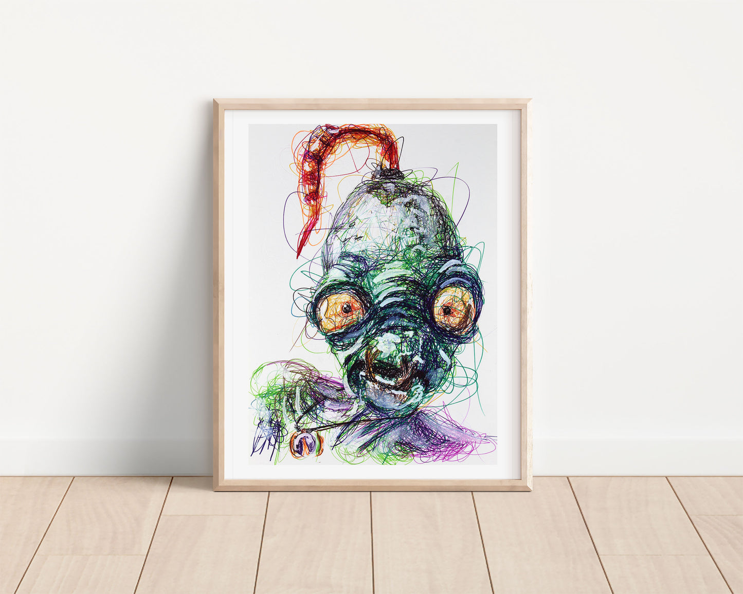 Abe's Odd World Ballpoint Pen Scribble Art Print