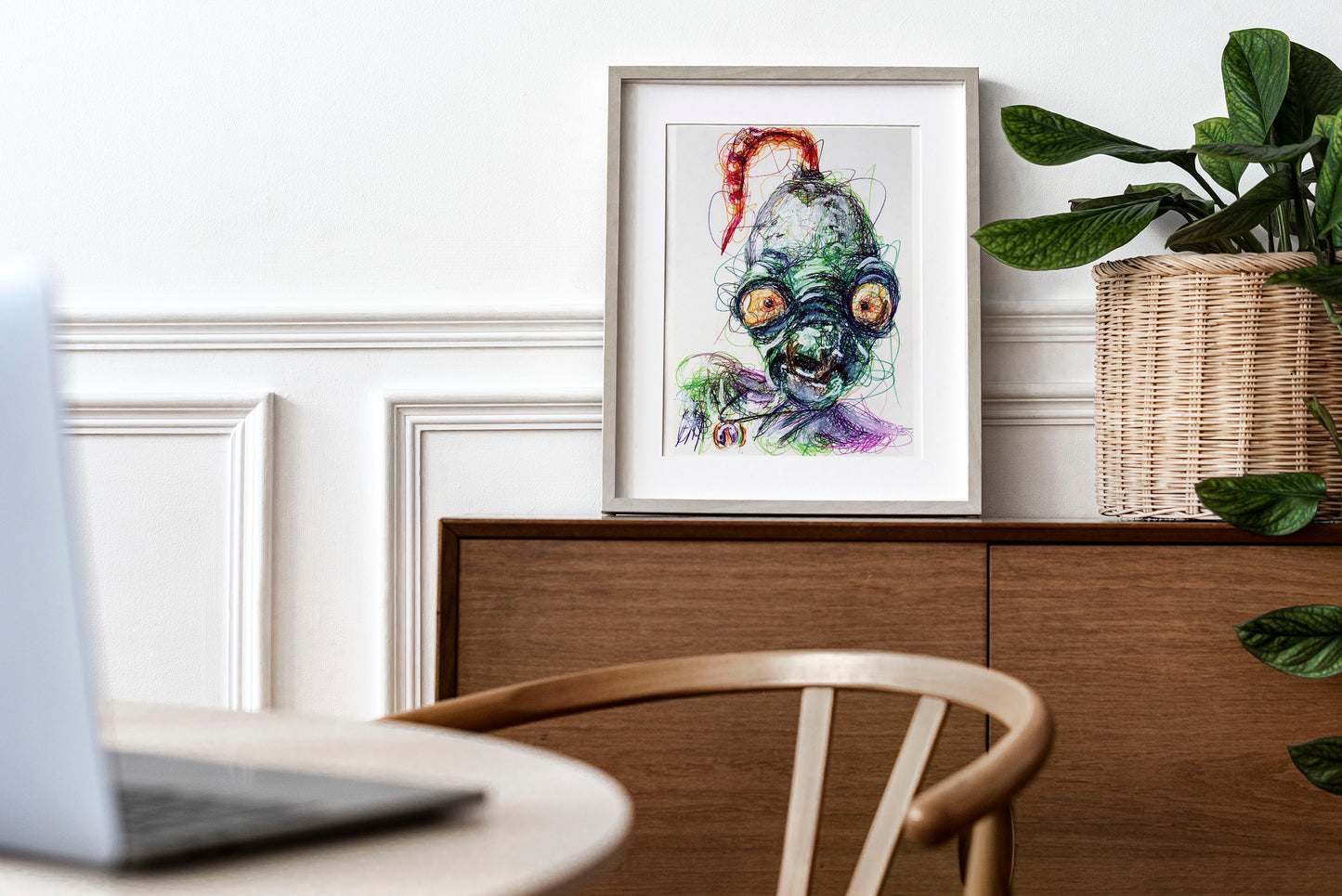 Abe's Odd World Ballpoint Pen Scribble Art Print