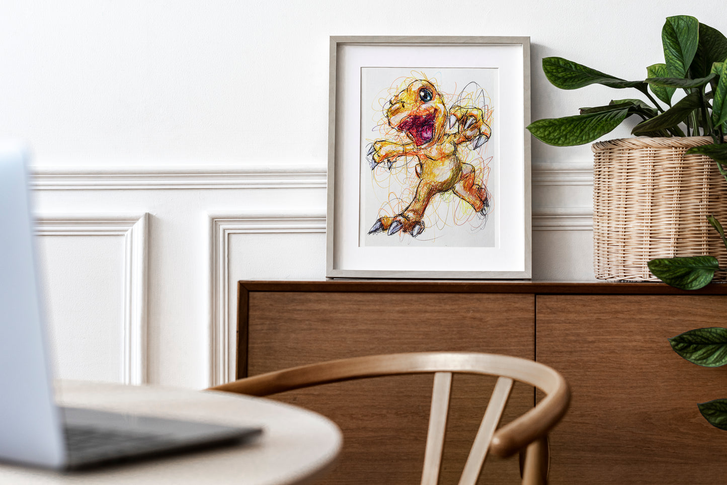 Agumon Digimon Ballpoint Pen Scribble Art Print