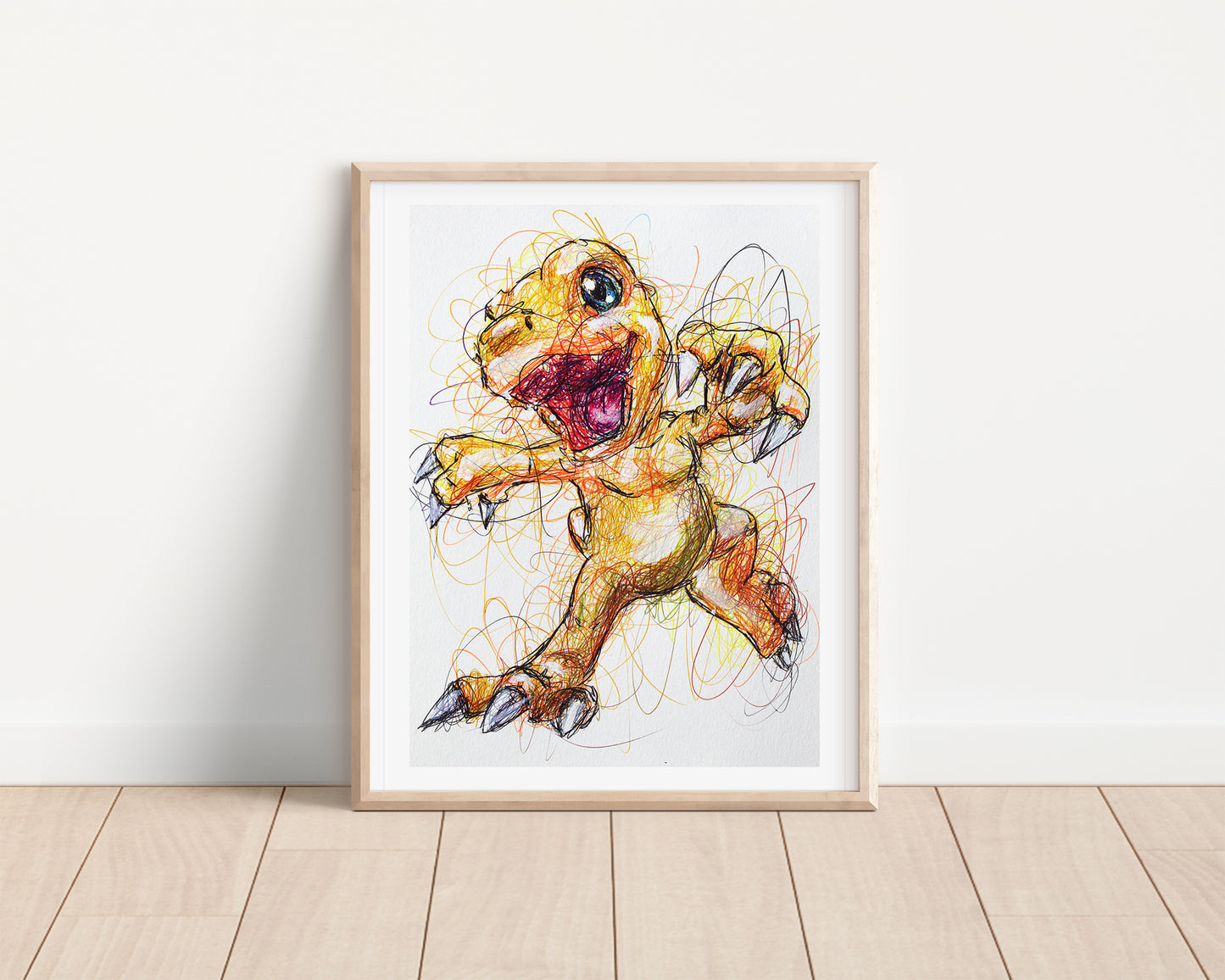 Agumon Digimon Ballpoint Pen Scribble Art Print