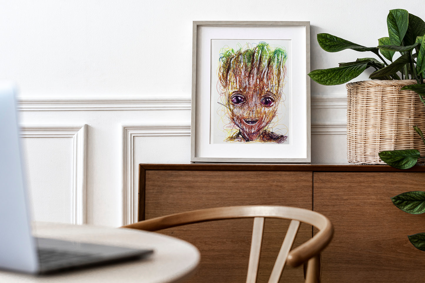 Baby Groot Ballpoint Pen Scribble Art Print