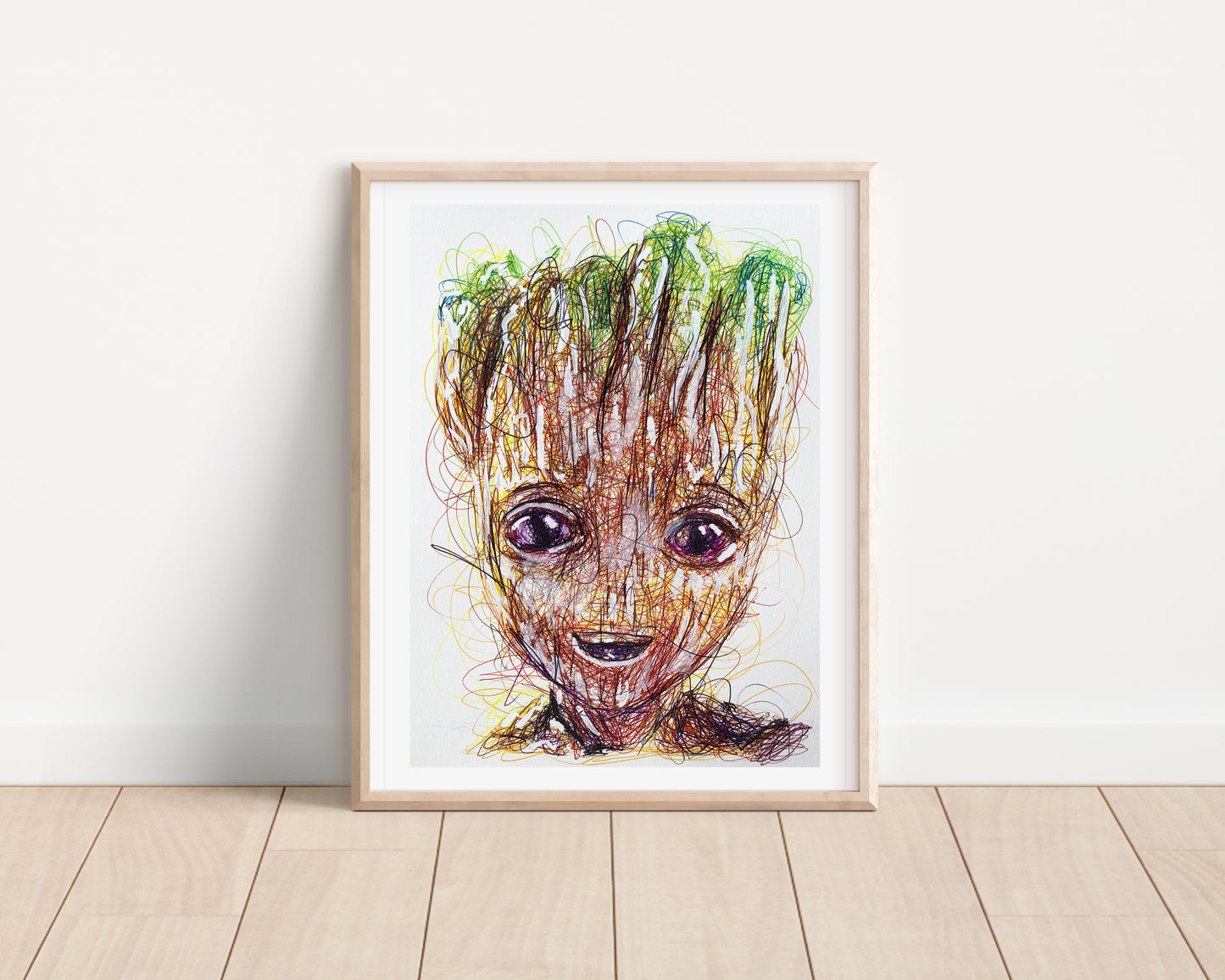 Baby Groot Ballpoint Pen Scribble Art Print