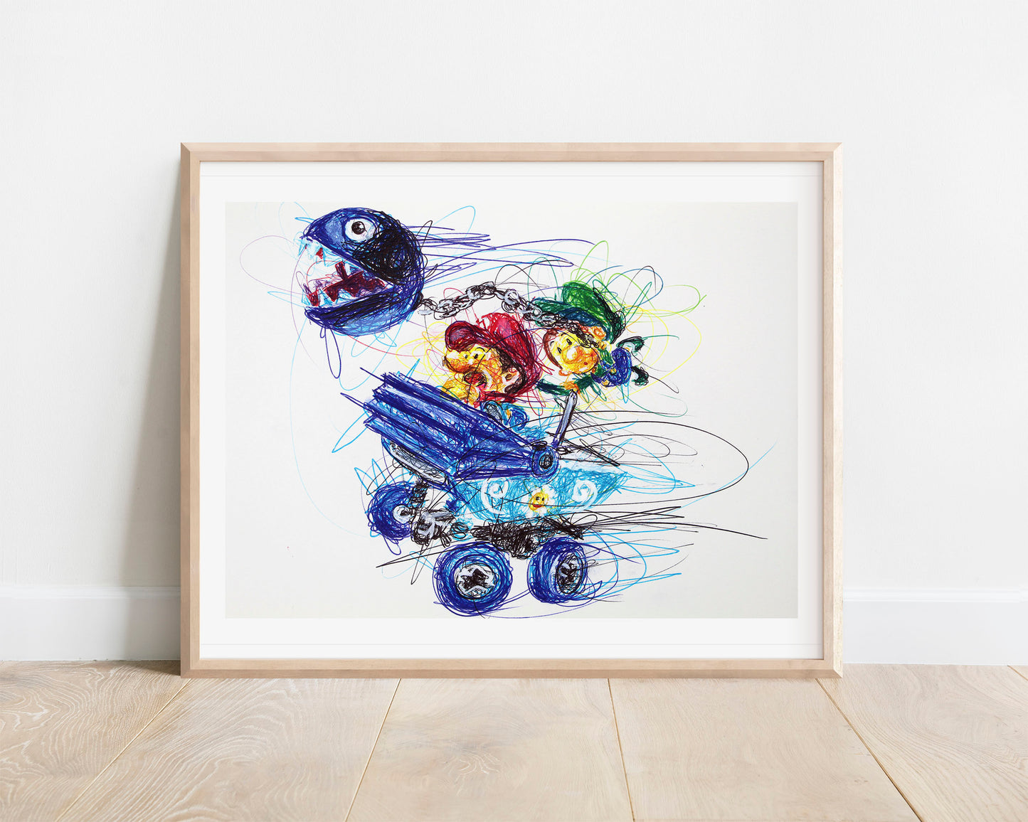 Baby Mario and Luigi Kart Ballpoint Pen Scribble Art Print