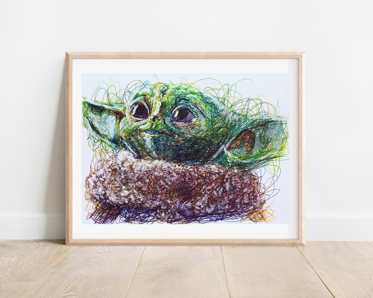 Baby Yoda Ballpoint Pen Scribble Art Print