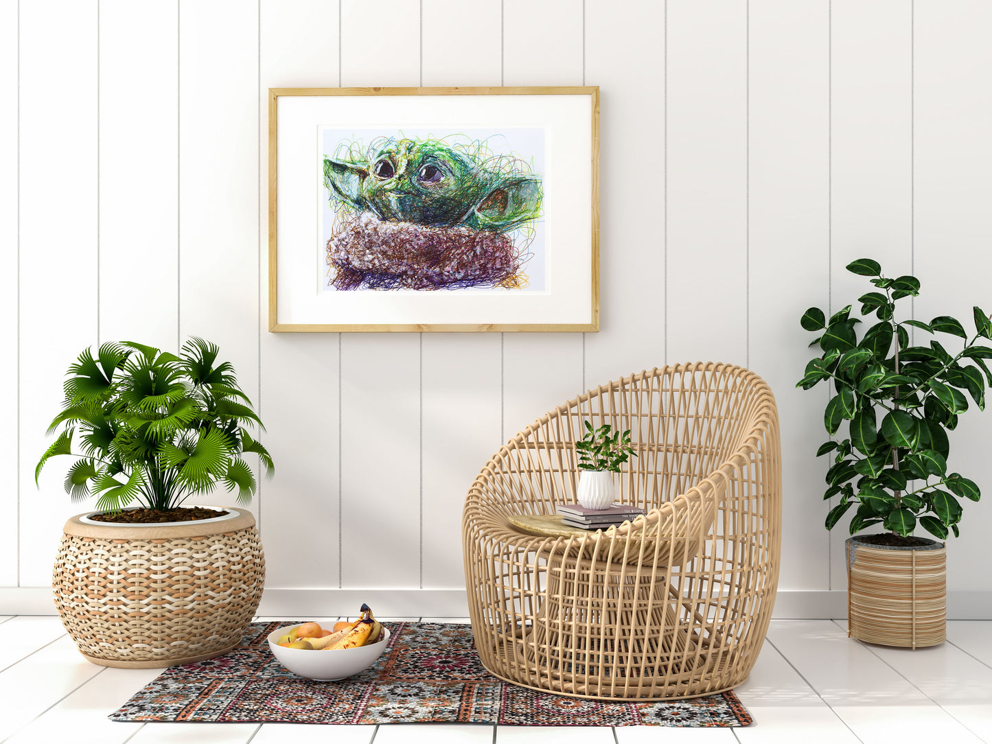 Baby Yoda Ballpoint Pen Scribble Art Print