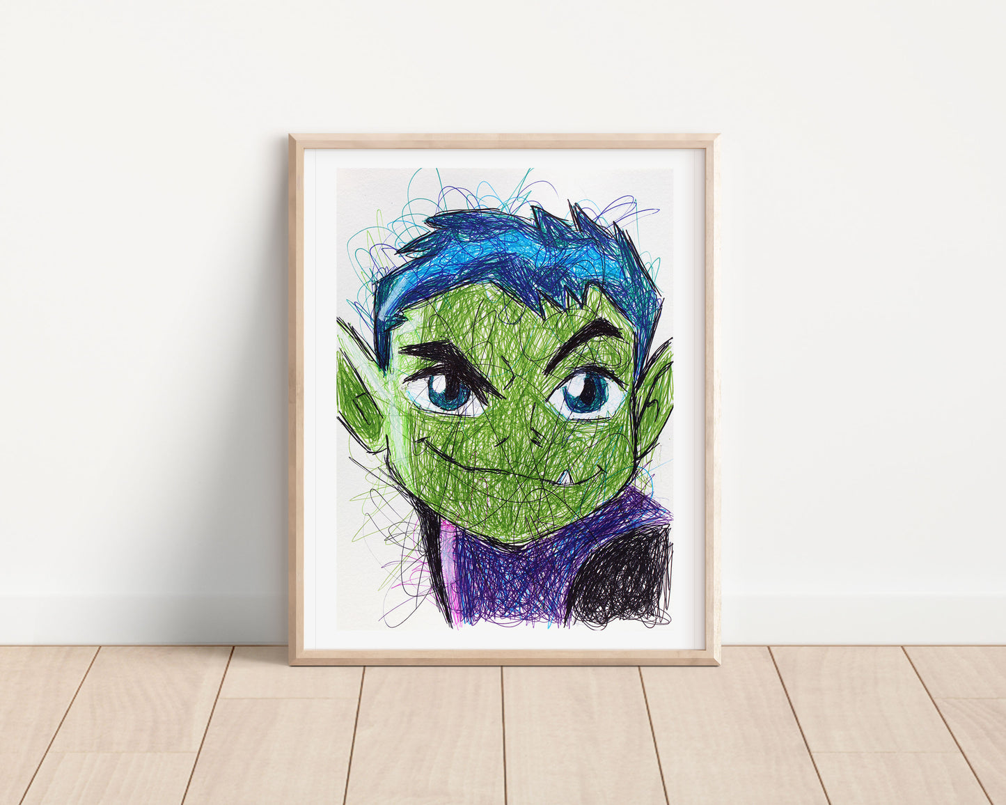 Beast Boy Ballpoint Pen Scribble Art Print