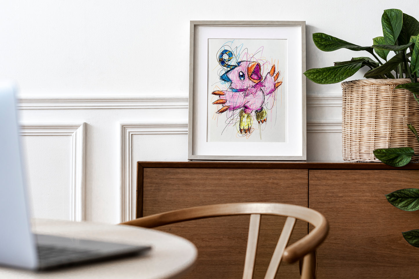 Biyomon Ballpoint Pen Scribble Art Print