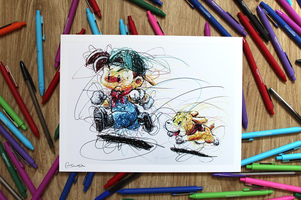 Harvest Moon Ballpoint Pen Scribble Art Print-Cody James by Cody