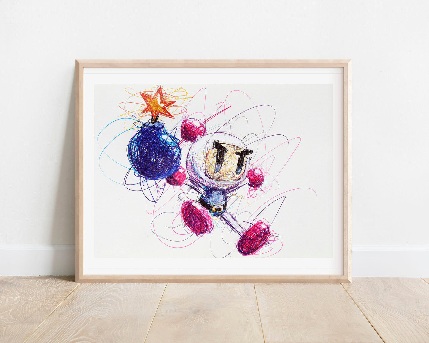 Bomberman Ballpoint Pen Scribble Art Print