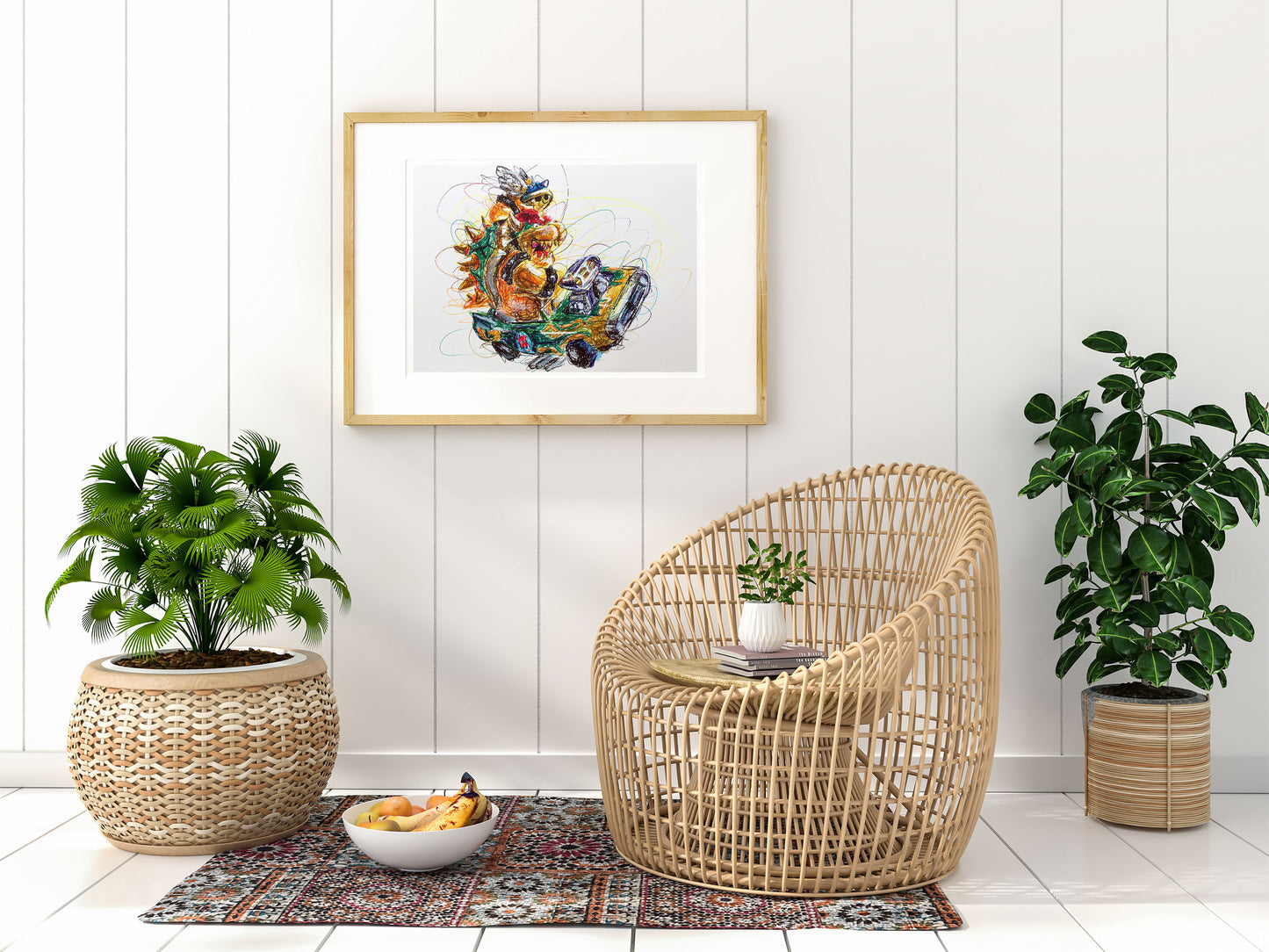 Bowser Kart Ballpoint Pen Scribble Art Print