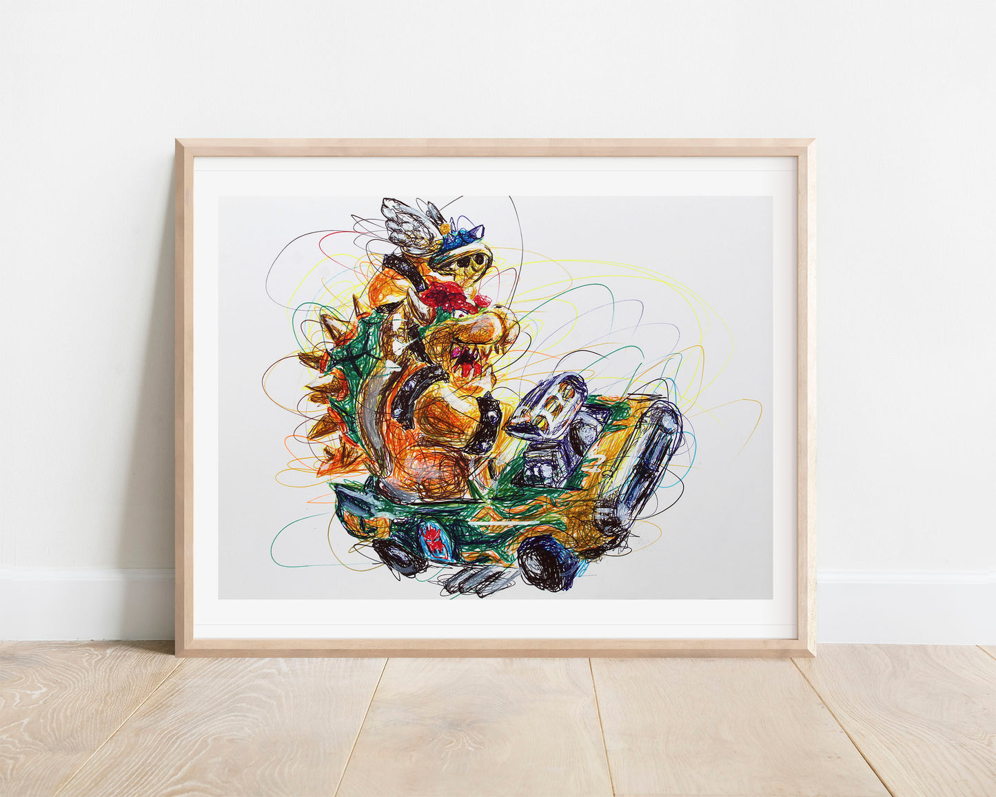 Bowser Kart Ballpoint Pen Scribble Art Print
