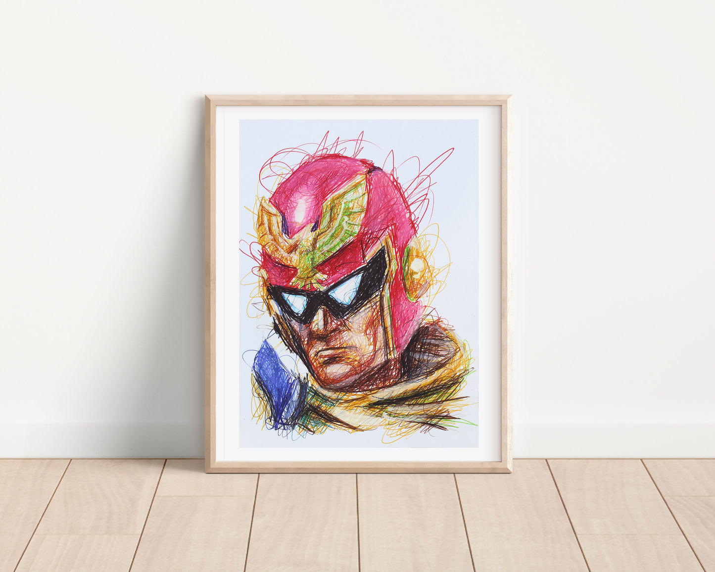 Captain Falcon Ballpoint Pen Scribble Art Print