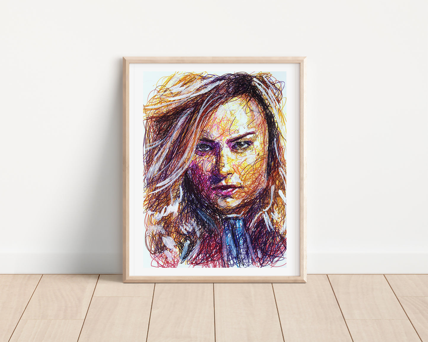 Captain Marvel Ballpoint Pen Scribble Art Print
