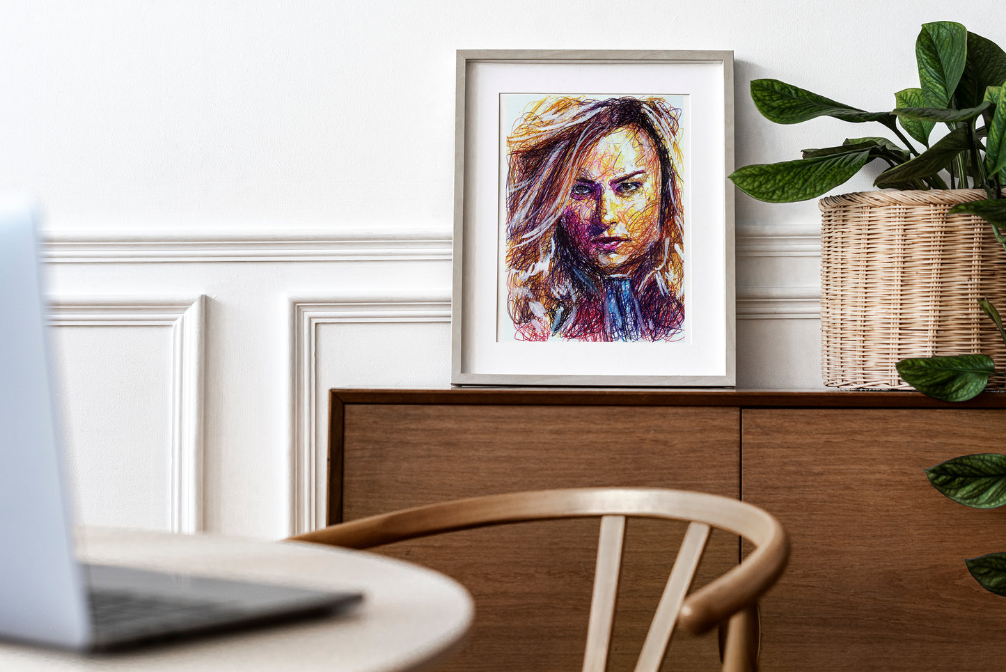 Captain Marvel Ballpoint Pen Scribble Art Print