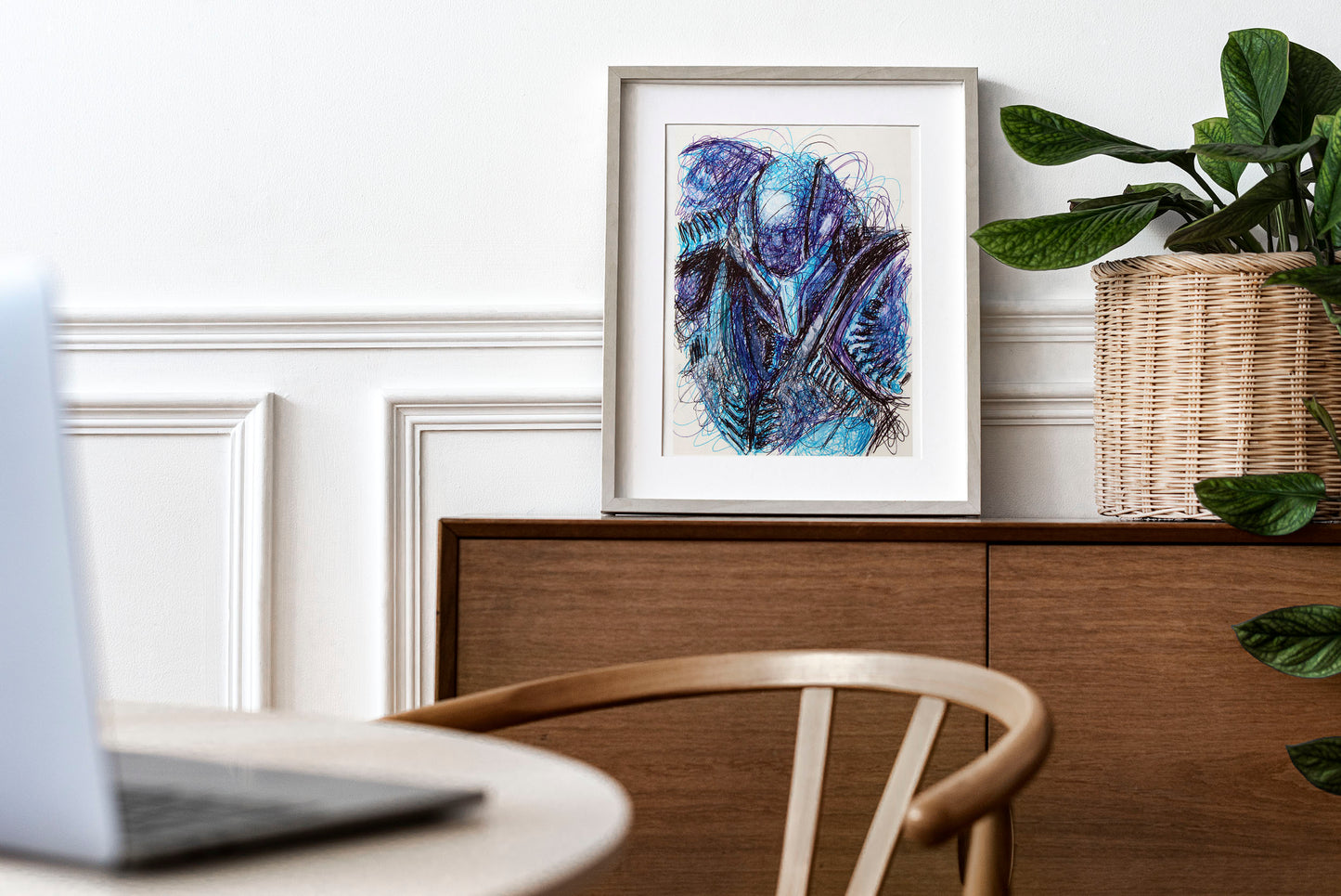 Dark Samus Ballpoint Pen Scribble Art Print