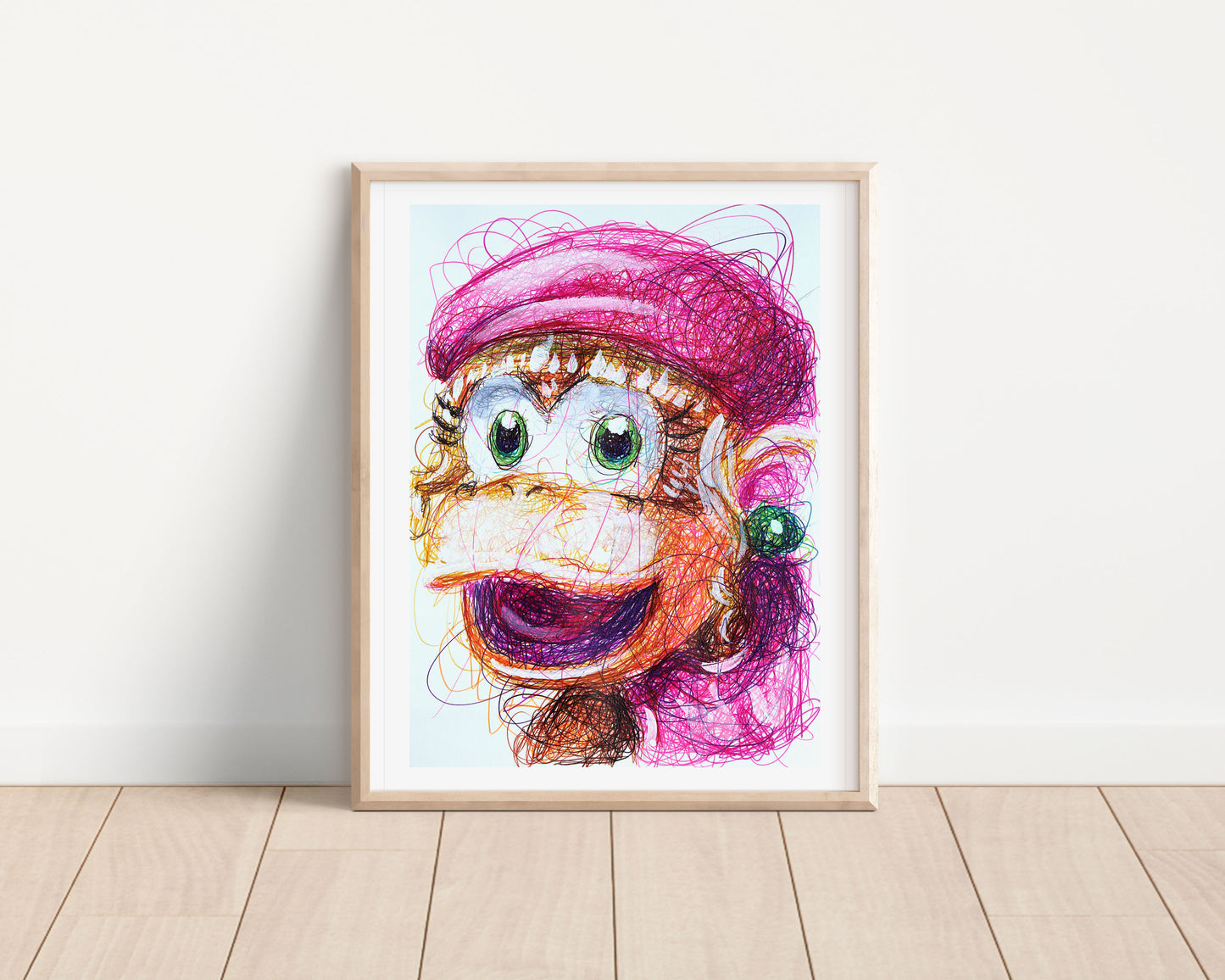 Dixie Kong Ballpoint Pen Scribble Art Print