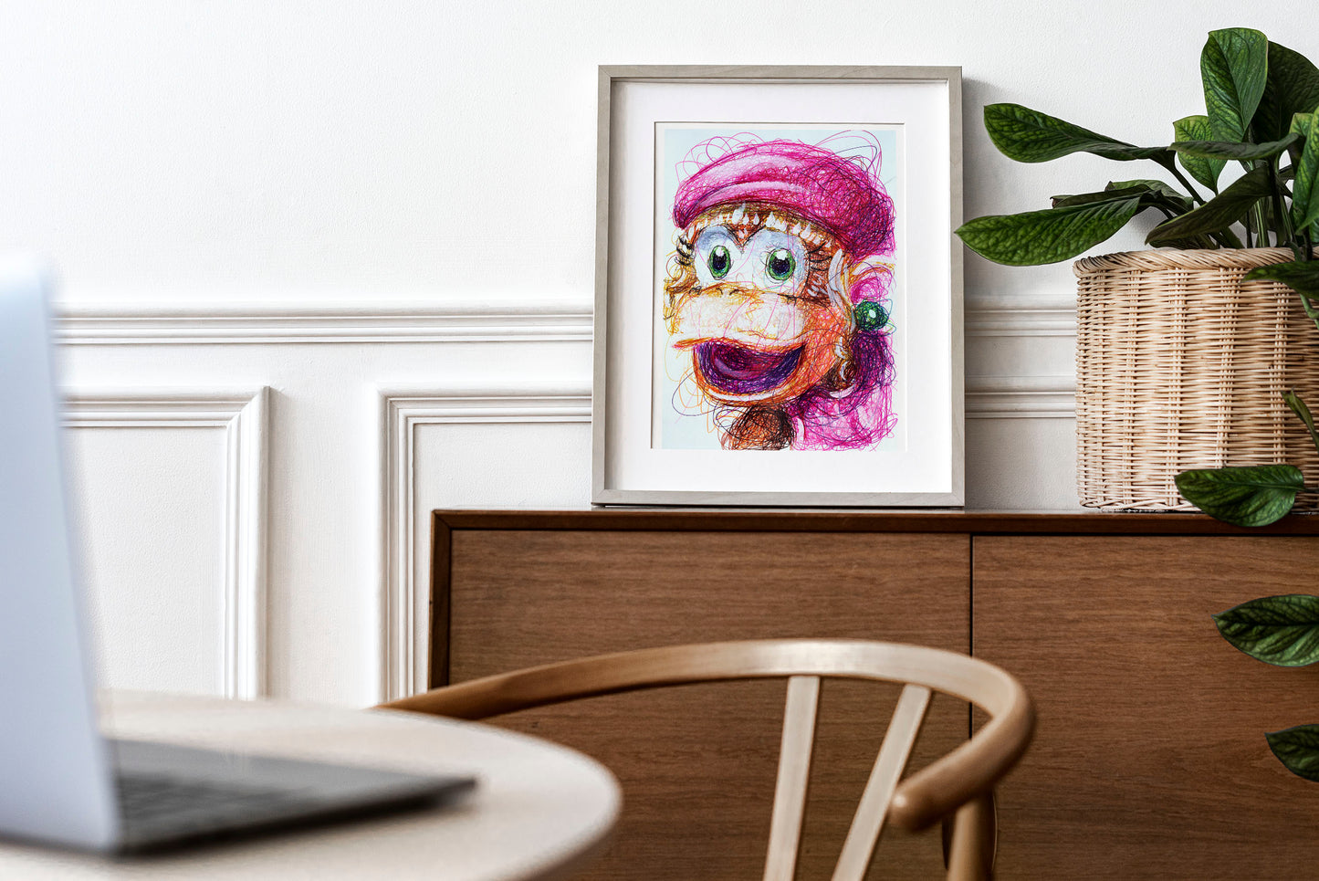 Dixie Kong Ballpoint Pen Scribble Art Print