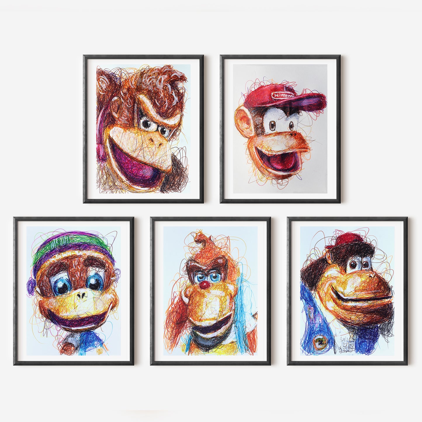 Donkey Kong Crew Complete Ballpoint Pen Art Print Set
