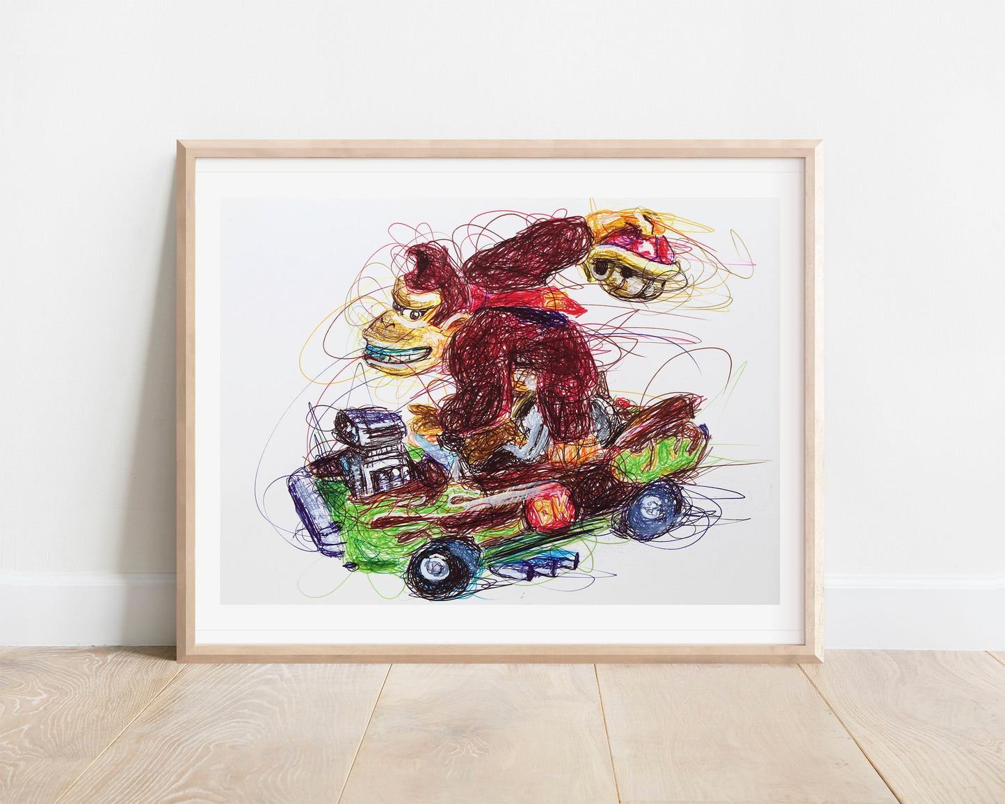 Donkey Kong Kart Ballpoint Pen Scribble Art Print