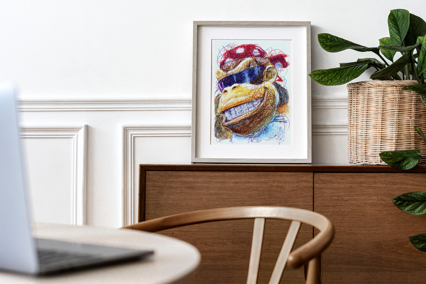 Funky Kong Ballpoint Pen Scribble Art Print