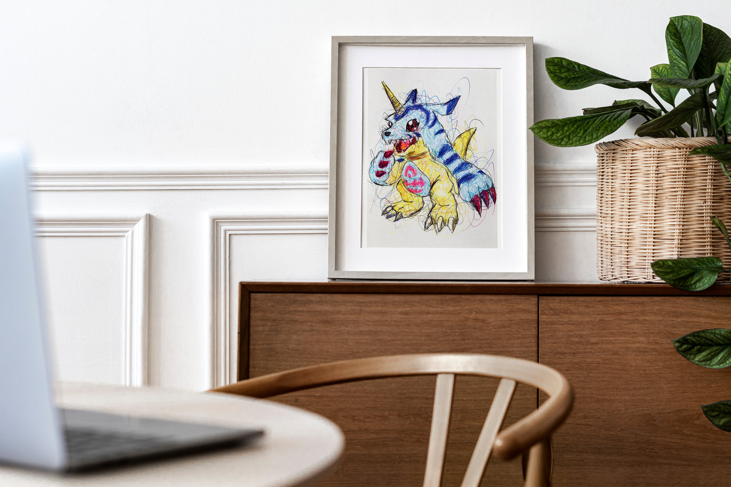 Gabumon Ballpoint Pen Scribble Art Print