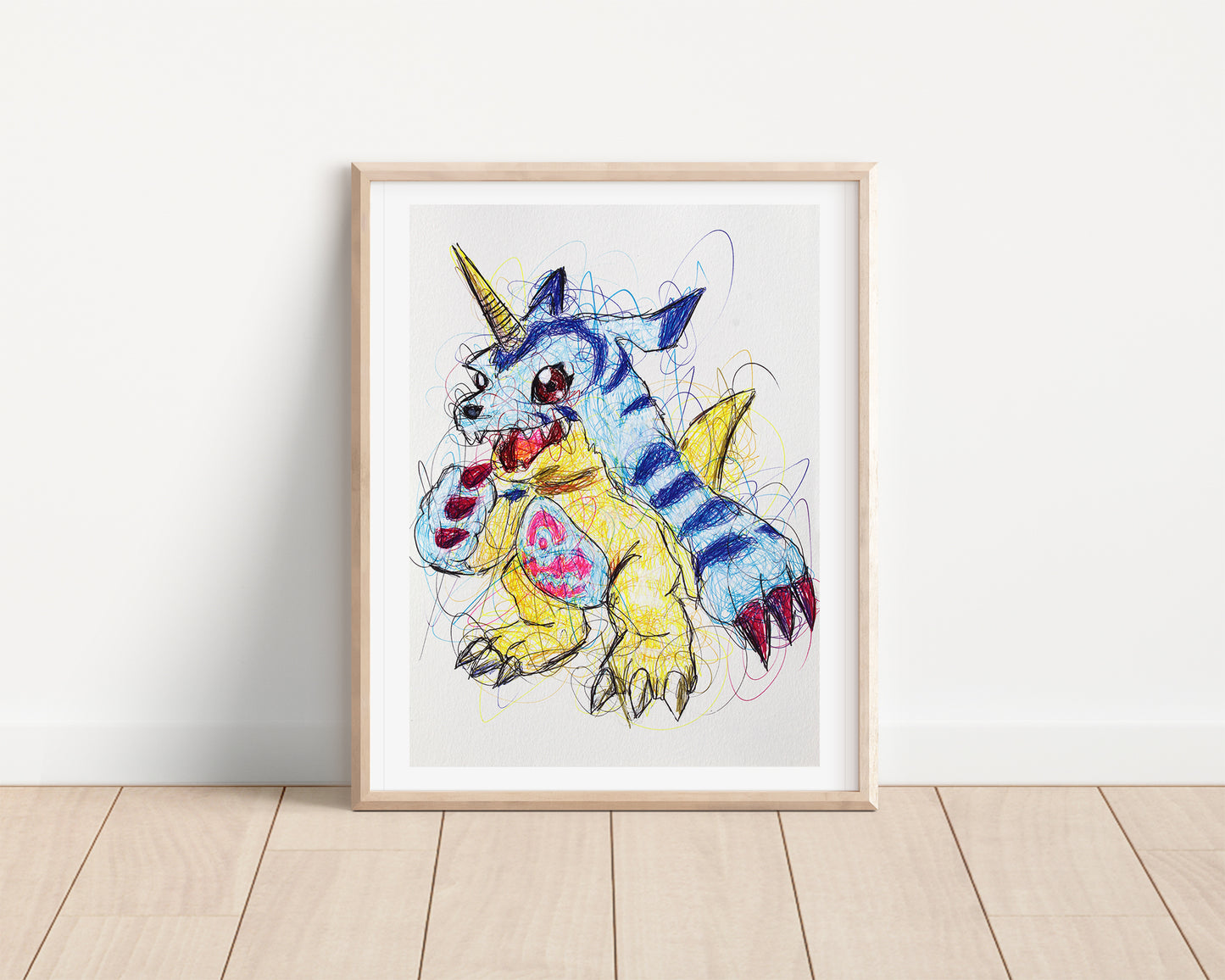 Gabumon Ballpoint Pen Scribble Art Print