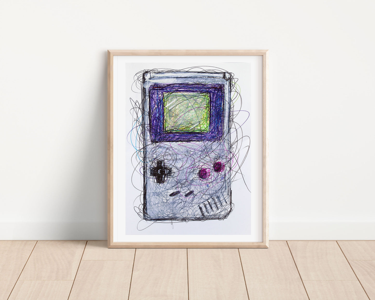 Gameboy Ballpoint Pen Scribble Art Print