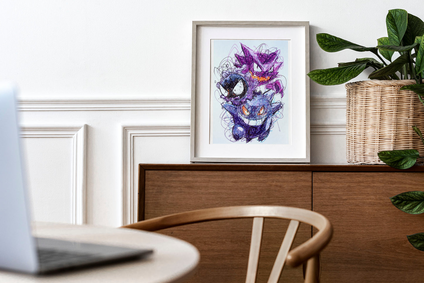 Pokemon Ghosts Ballpoint Pen Scribble Art Print