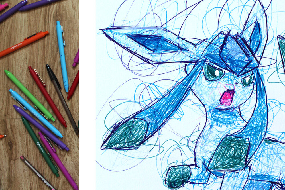 Glaceon Ballpoint Pen Scribble Art Print-Cody James by Cody