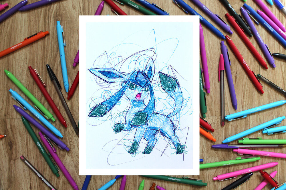 Glaceon Ballpoint Pen Scribble Art Print-Cody James by Cody