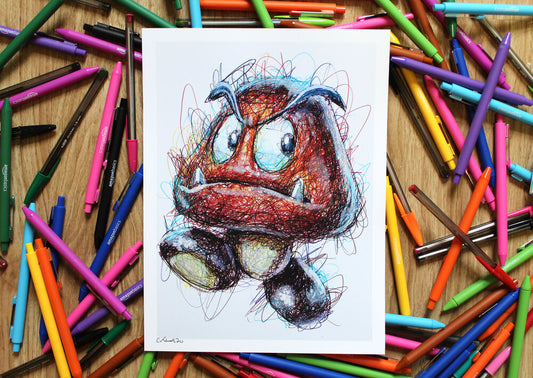 Goomba Ballpoint Pen Scribble Art Print-Cody James by Cody