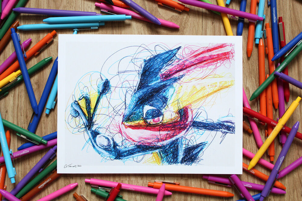 Greninja Ballpoint Pen Scribble Art Print-Cody James by Cody