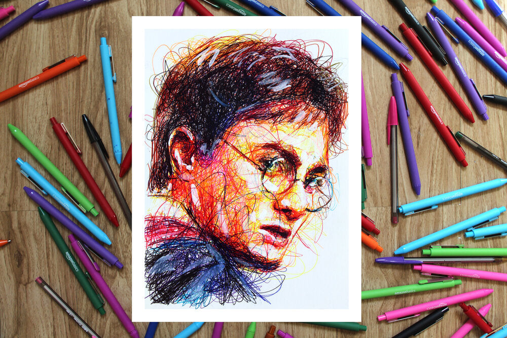 Harry Potter Ballpoint Pen Scribble Art Print – Cody James by Cody