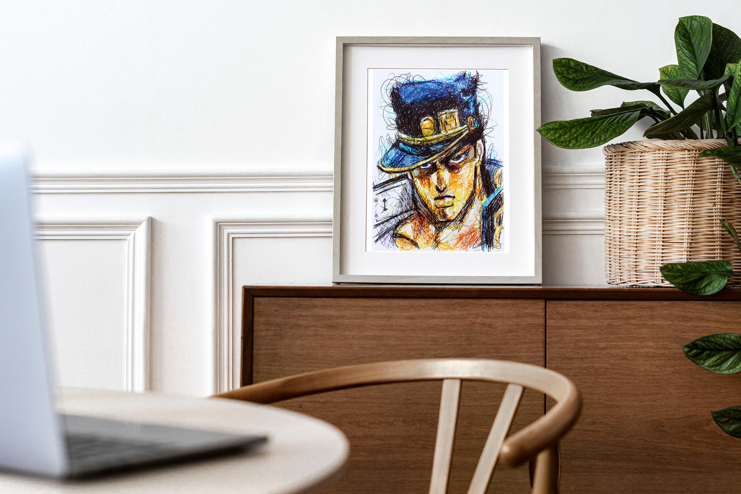 Jotaro Kujo Ballpoint Pen Scribble Art Print