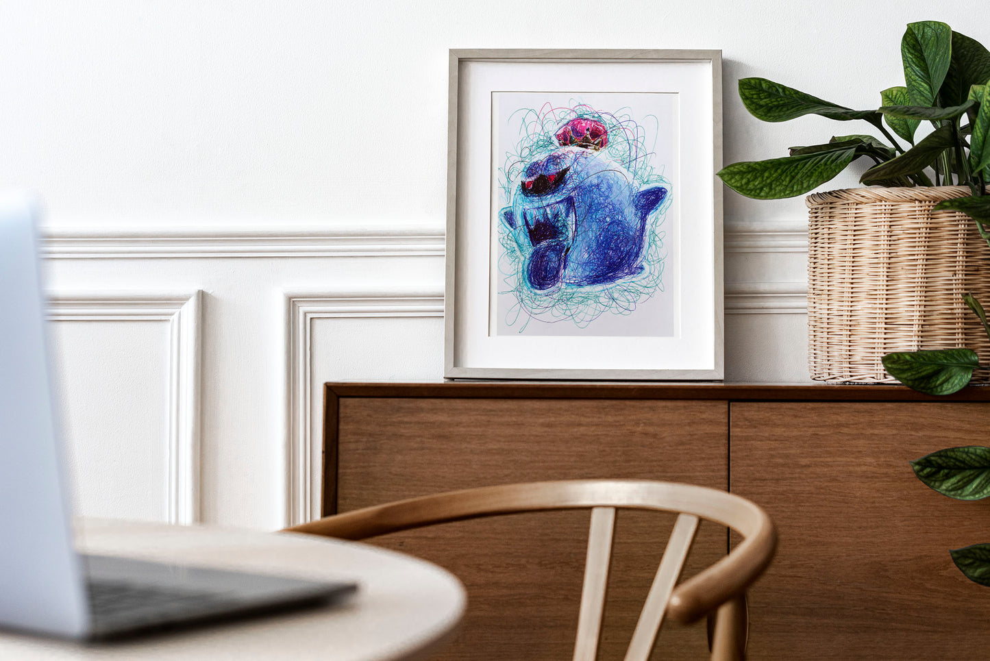 Luigi's Mansion King Boo Ballpoint Pen Scribble Art Print