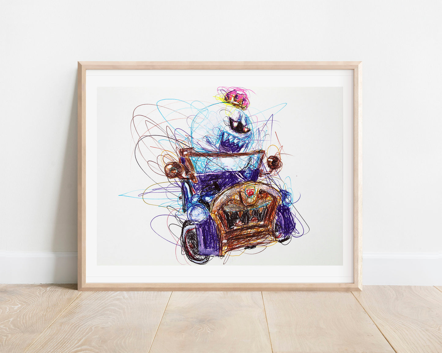 King Boo Kart Ballpoint Pen Scribble Art Print