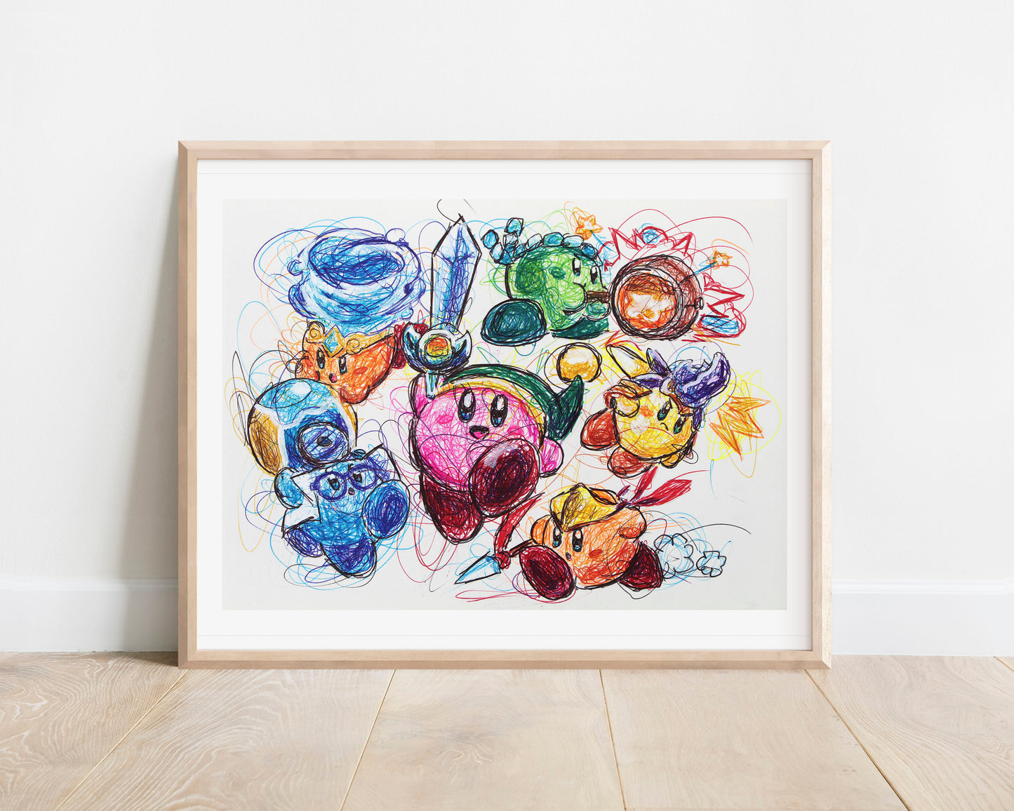 Kirby Power Ups Ballpoint Pen Scribble Art Print