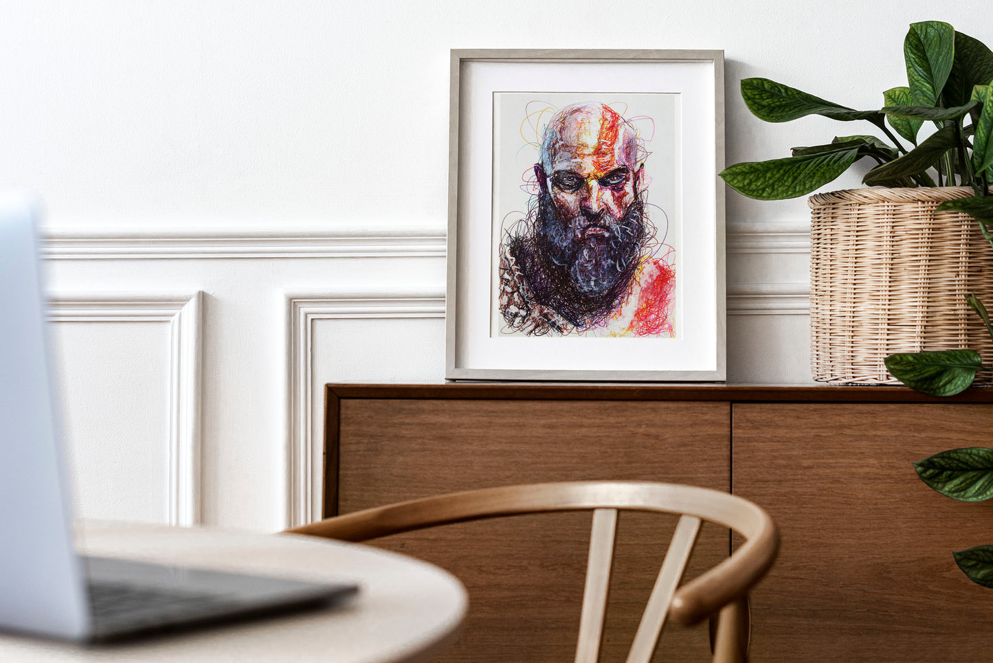 Kratos Ballpoint Pen Scribble Art Print