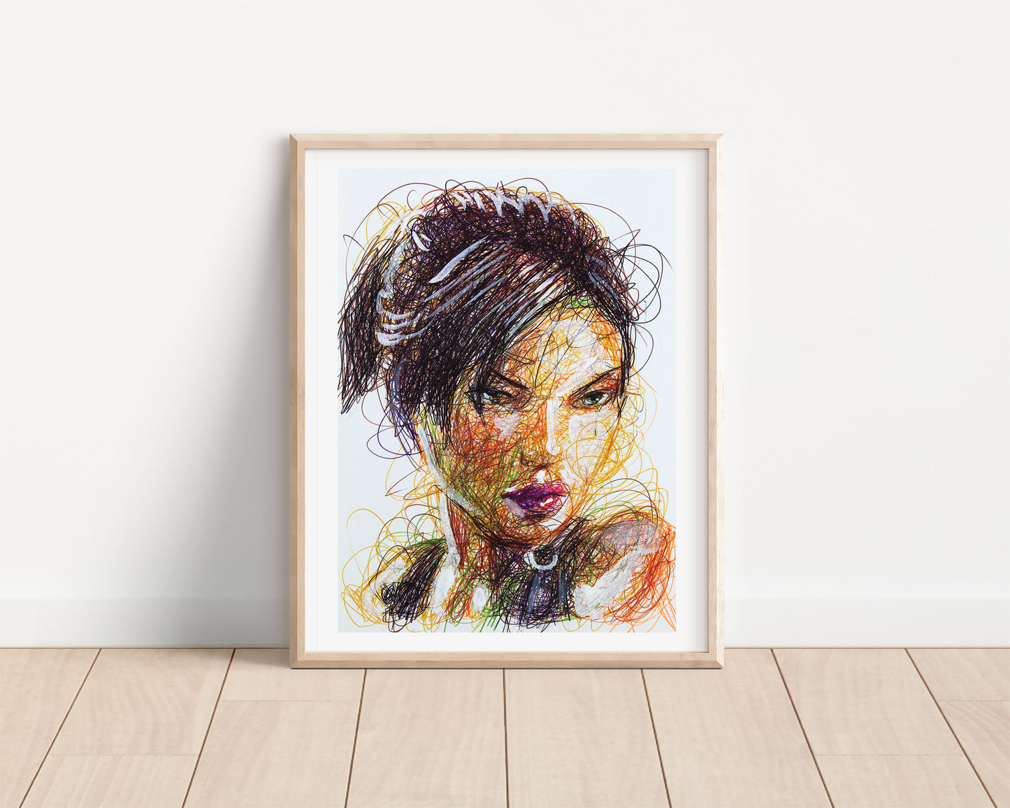 Lara Croft Ballpoint Pen Scribble Art Print