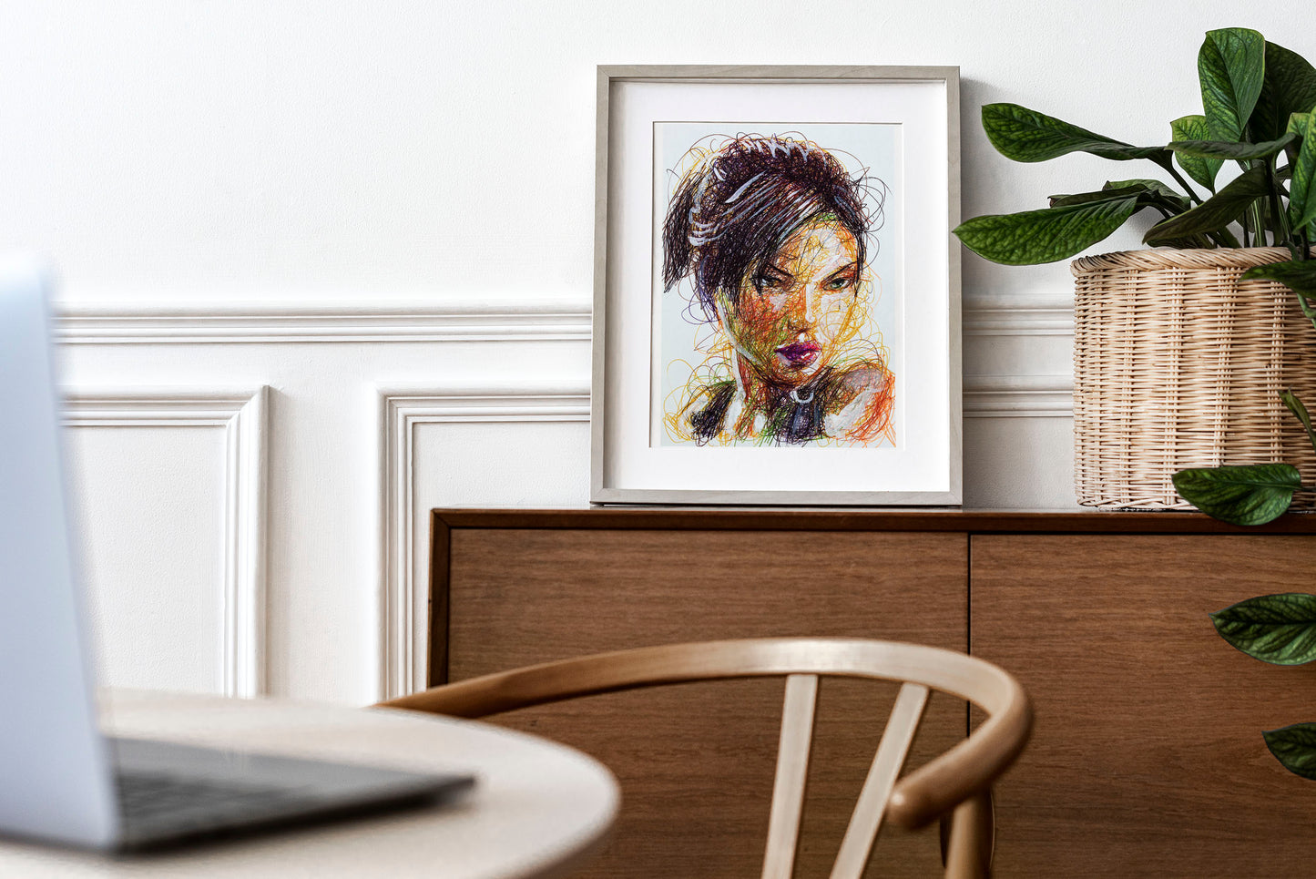 Lara Croft Ballpoint Pen Scribble Art Print