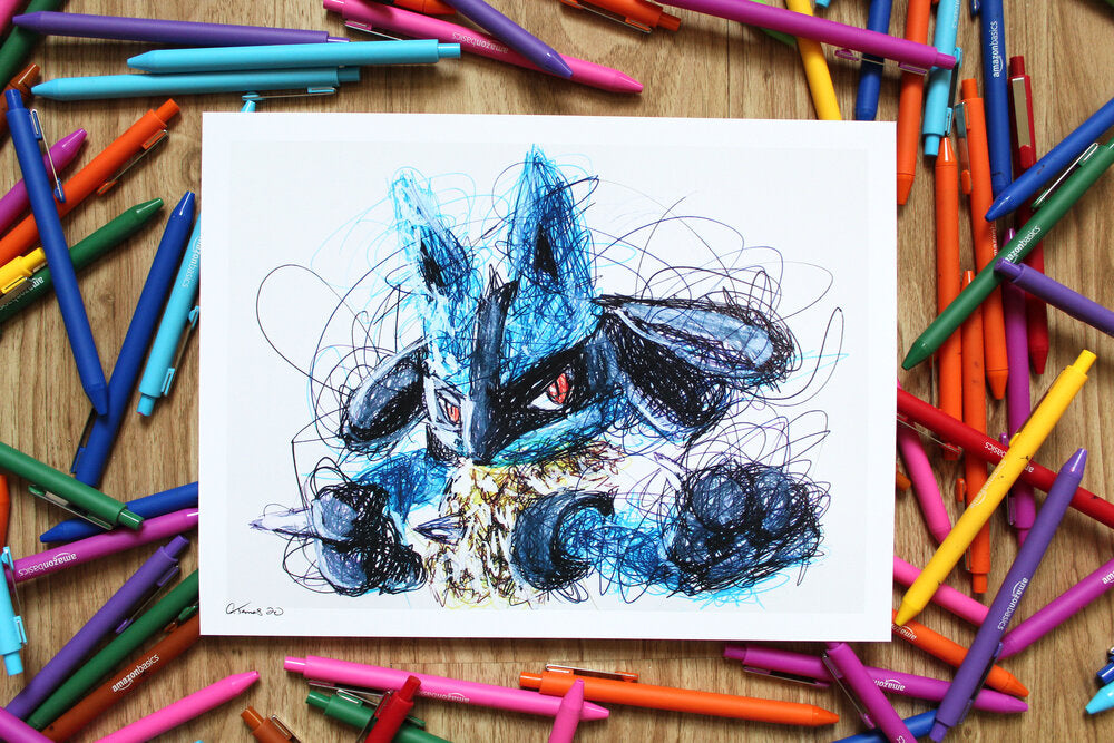 Lucario Ballpoint Pen Scribble Art Print-Cody James by Cody