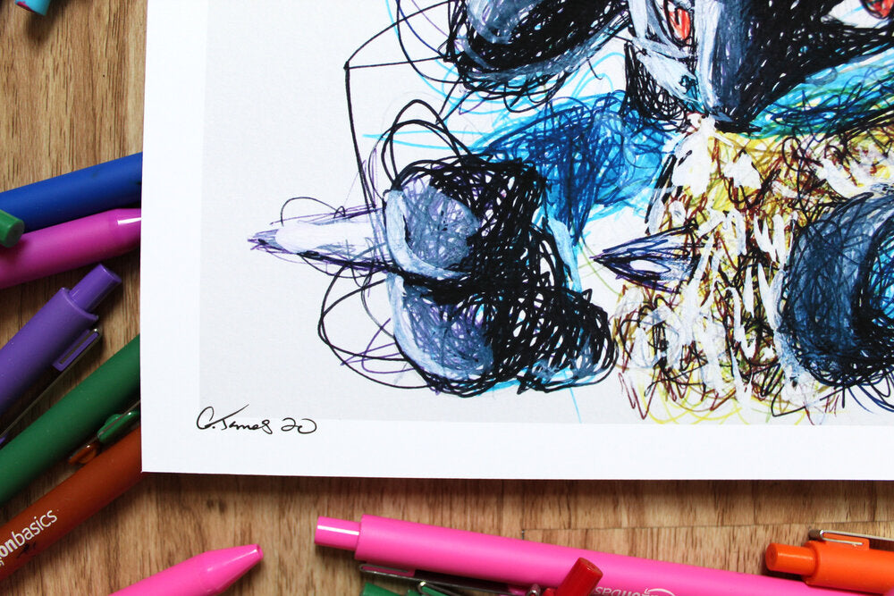 Lucario Ballpoint Pen Scribble Art Print-Cody James by Cody