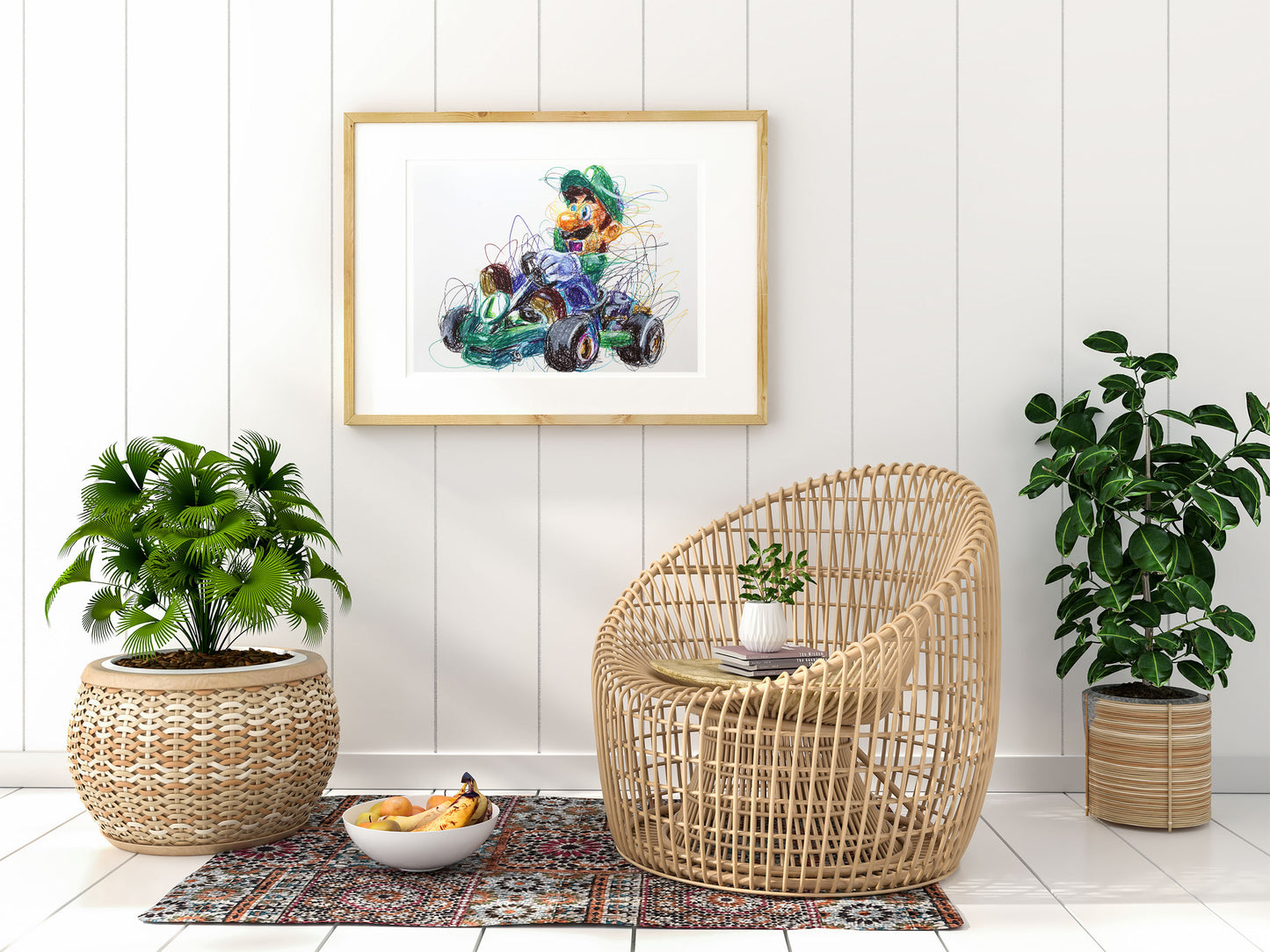 Luigi Kart Ballpoint Pen Scribble Art Print