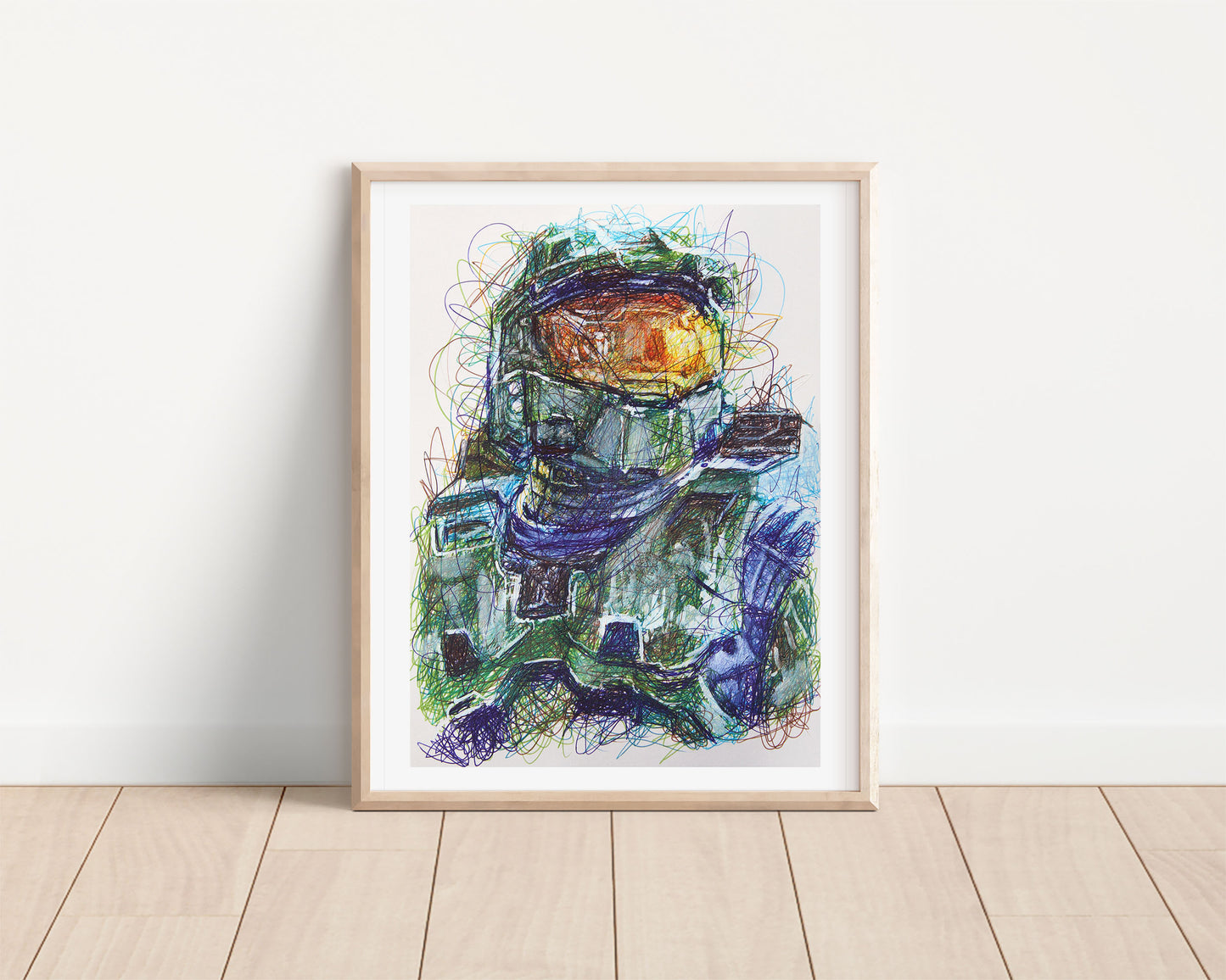 Master Chief Ballpoint Pen Scribble Art Print
