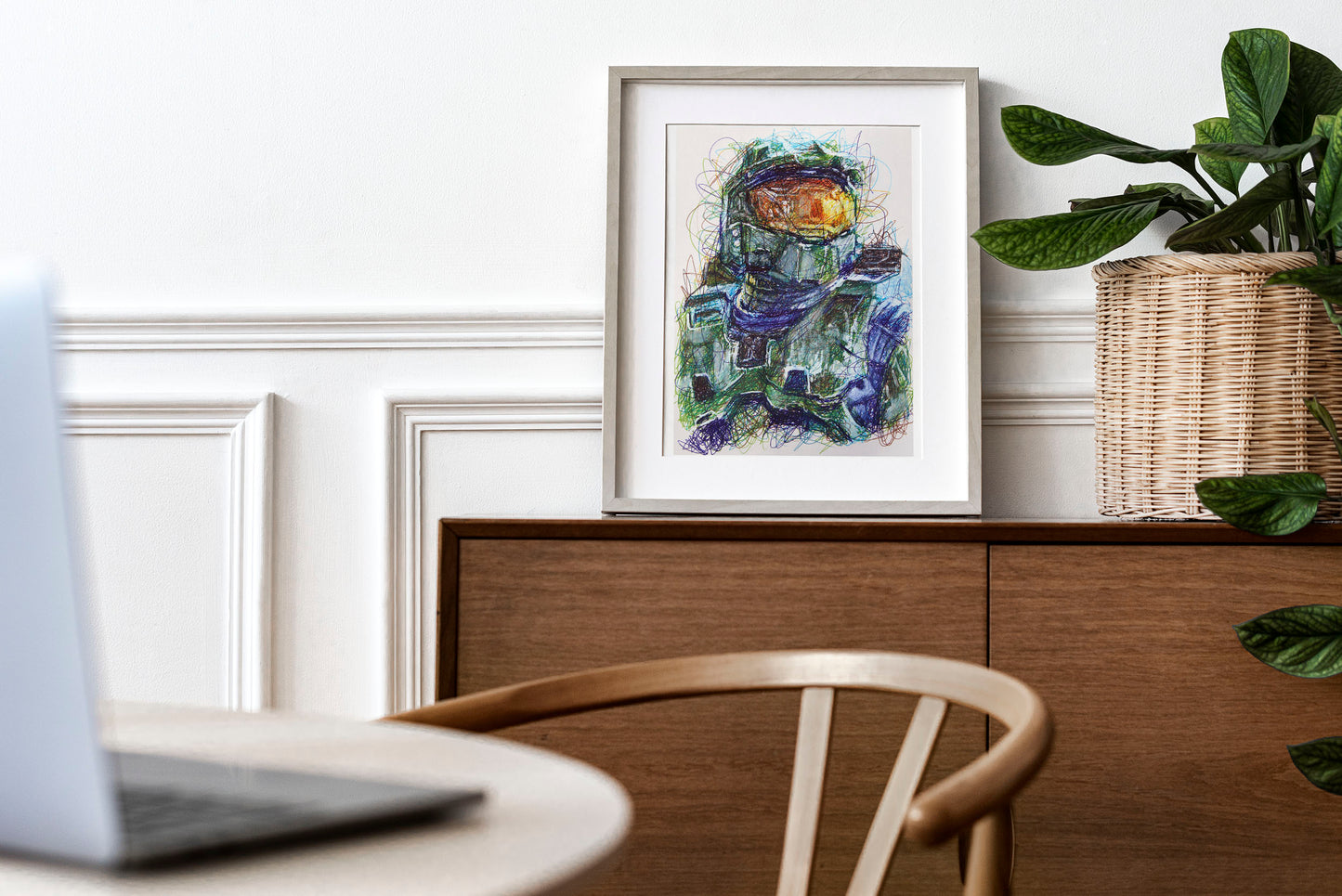 Master Chief Ballpoint Pen Scribble Art Print