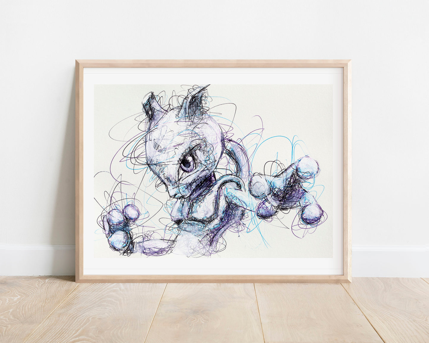 Mewtwo Ballpoint Pen Scribble Art Print