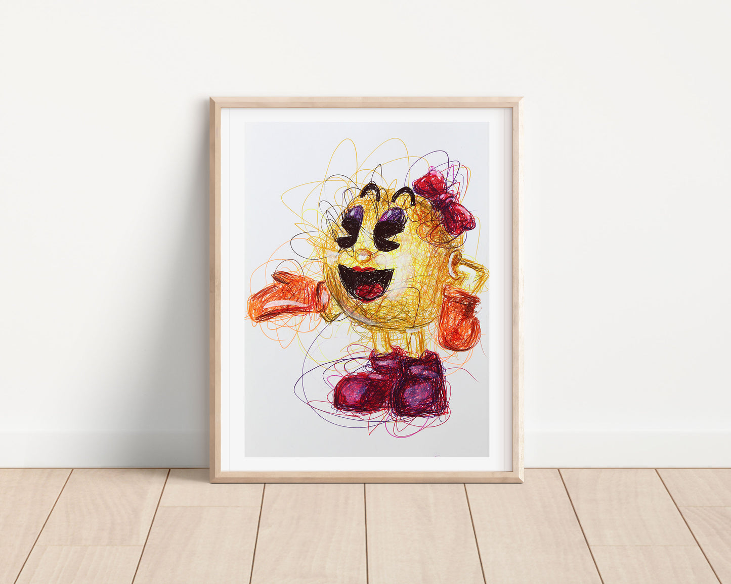 Ms. Pacman Ballpoint Pen Scribble Art Print