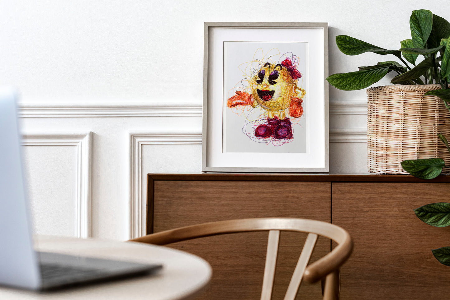 Ms. Pacman Ballpoint Pen Scribble Art Print