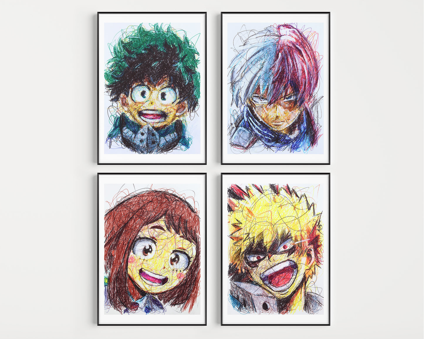 My Hero Academia Ballpoint Pen Scribble Art Print Set